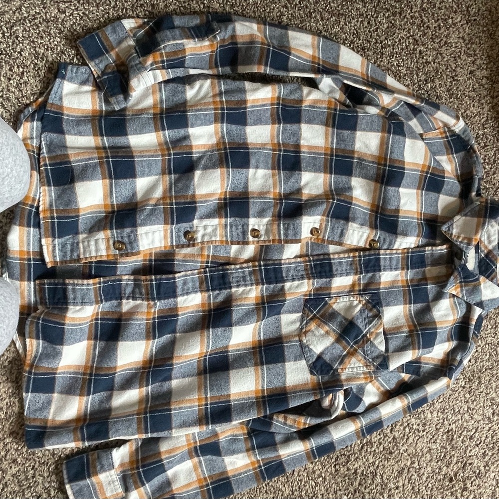 Men's Blue and White Plaid Shirt